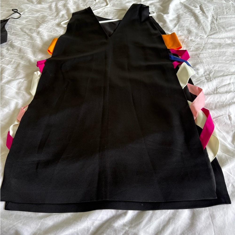 MSGM Black Midi Dress with Multicolor Side Ribbon Braids - Picture 3 of 9